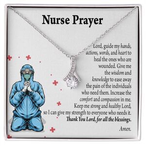 Nurse Prayer Necklace Ribbon Necklace Silver Tone Standard Box